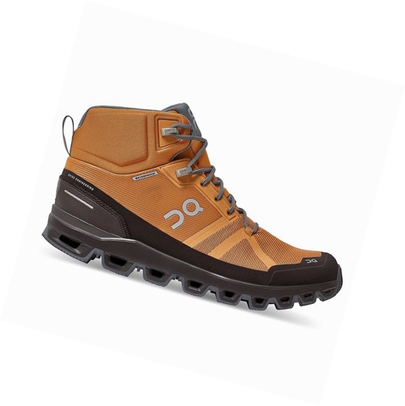 Brown Men's On Cloudrock Waterproof Hiking Shoes | 53041-VOLC