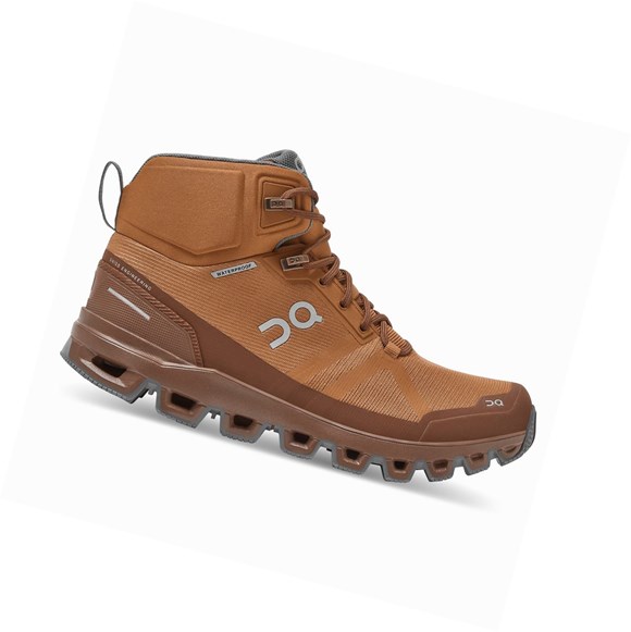 Brown Women's On Cloudrock Waterproof Hiking Shoes | 61482-OEGX