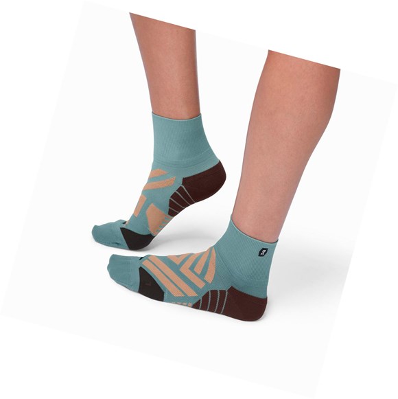 Green / Brown Rose Men's On Mid Running Socks | 52146-JGXN