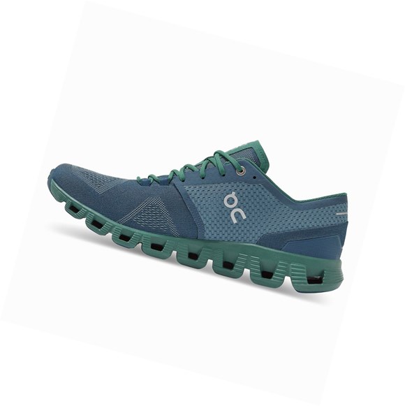 Green / Dark Blue Men's On Cloud X Training Shoes | 14952-JLUY