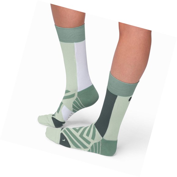 Green / White Men's On High Running Socks | 73509-GNZB