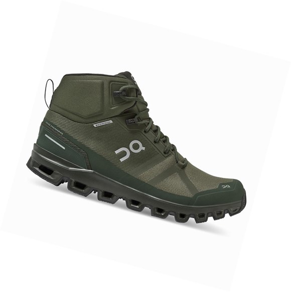 Olive Men's On Cloudrock Waterproof Hiking Shoes | 30172-VEOC